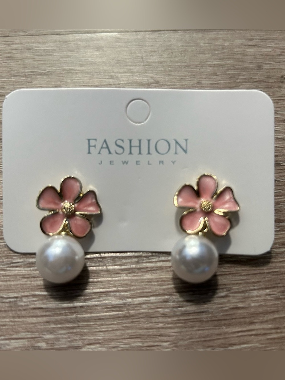 Pink Flower Faux Pearl Drop Earrings